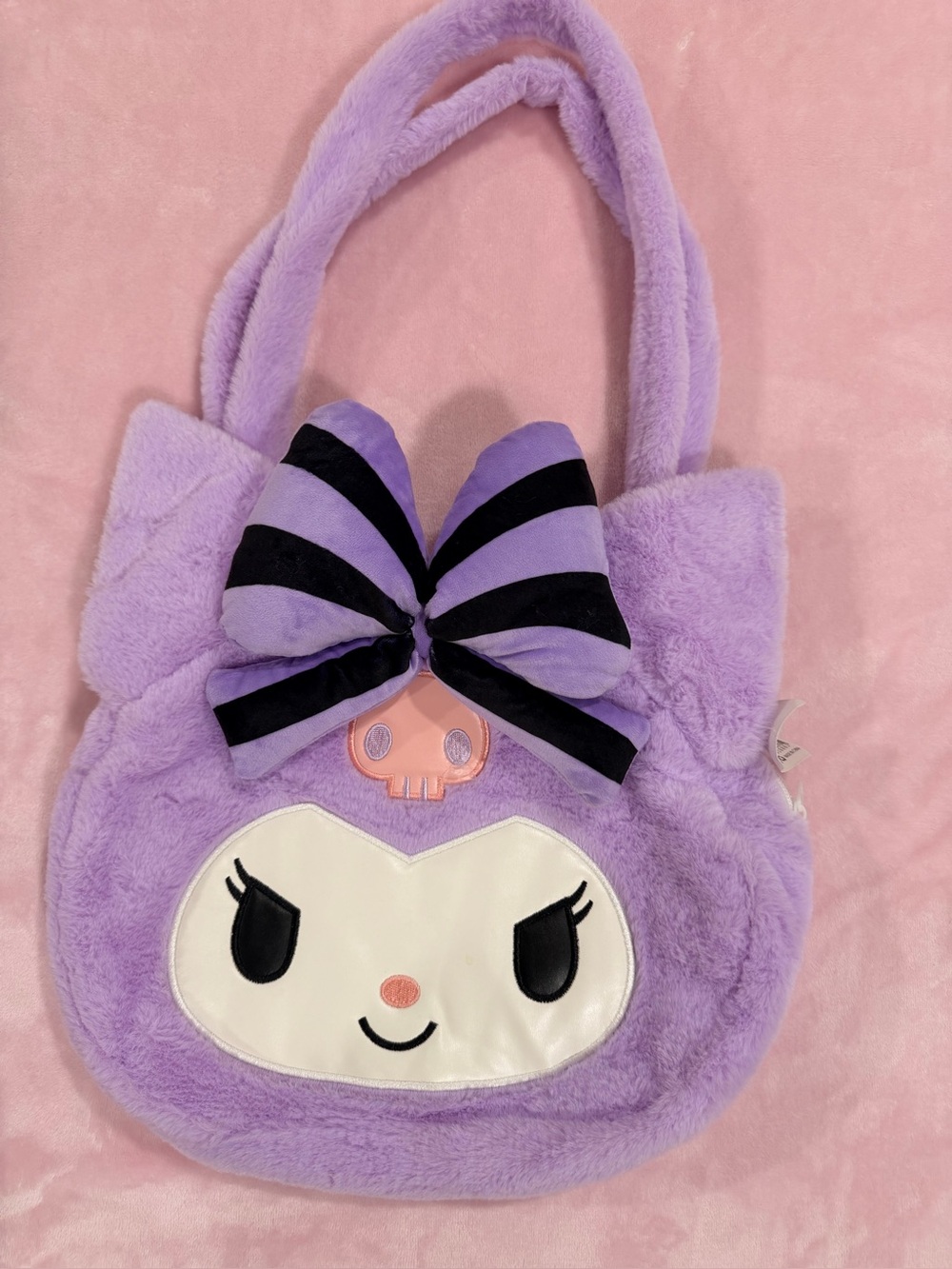 Kuromi fr hello kitty Lavender Plush Character Shoulder Bag with Striped Bow